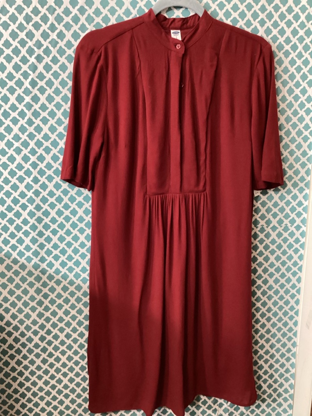 Old Navy Deep Red Midi Dress with Pleated Front